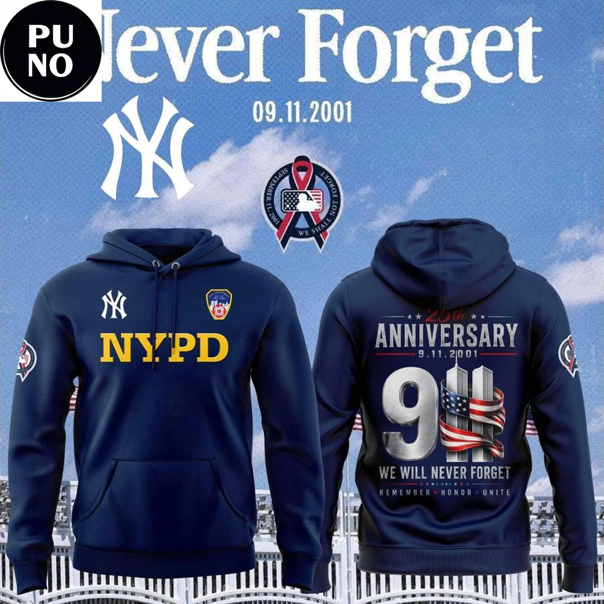 New York Yankees 2026 25th Anniversary 9/11 NYPD Hoodie T-Shirt