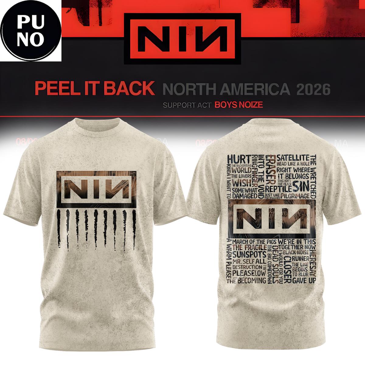 Nine Inch Nails Peel It Back Tour 2026 Beige Hoodie T-Shirt