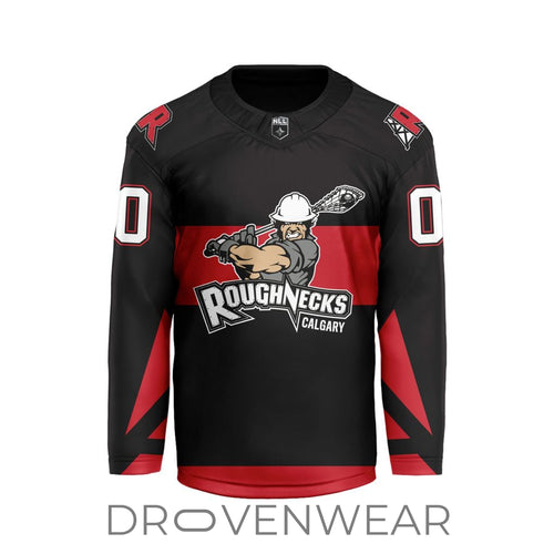 Nll Calgary Roughnecks Personalized Black V-shaped Hockey Jersey Design