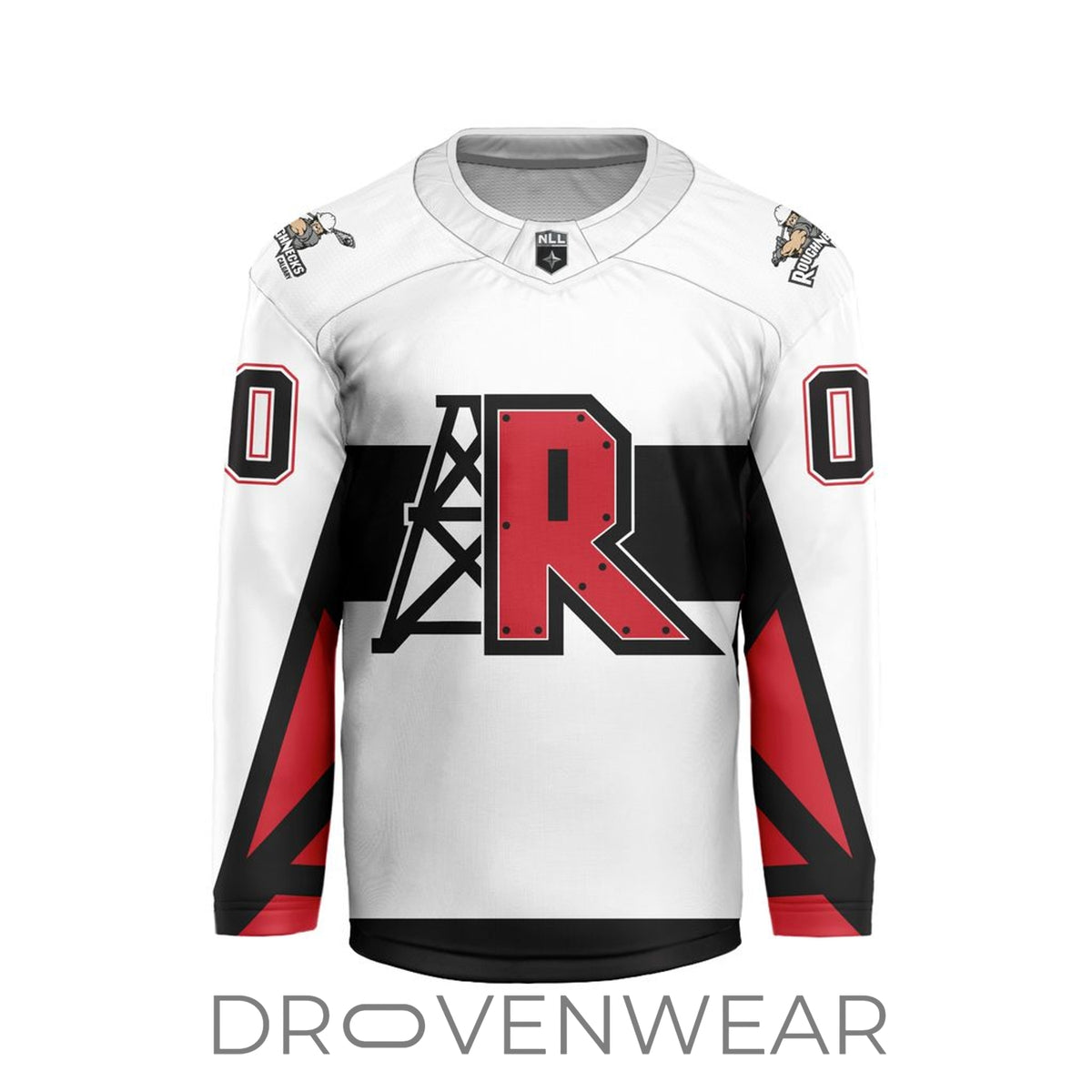 Nll Calgary Roughnecks Personalized White V-shaped Hockey Jersey Design