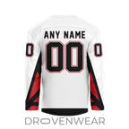 Nll Calgary Roughnecks Personalized White V-shaped Hockey Jersey Design