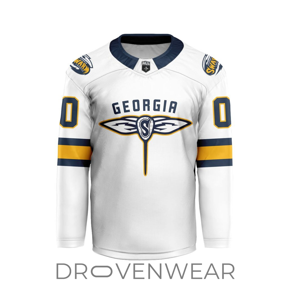 Nll Georgia Swarm Personalized White V-shaped Hockey Jersey Design