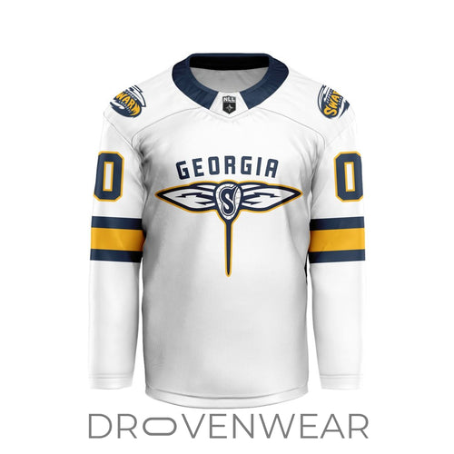 Nll Georgia Swarm Personalized White V-shaped Hockey Jersey Design