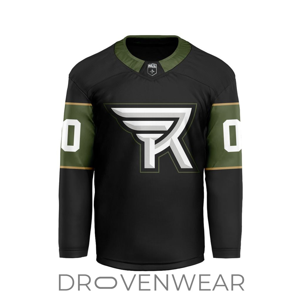 Nll Rochester Knighthawks Personalized Black V-shaped Hockey Jersey Design