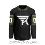 Nll Rochester Knighthawks Personalized Black V-shaped Hockey Jersey Design