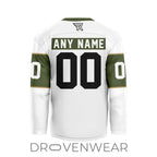 Nll Rochester Knighthawks Personalized White V-shaped Hockey Jersey Design