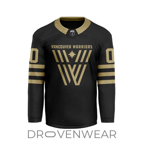 Nll Vancouver Warriors Personalized Black V-shaped Hockey Jersey Design
