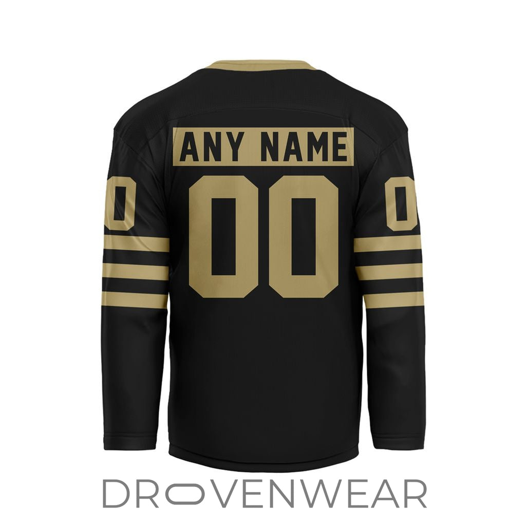 Nll Vancouver Warriors Personalized Black V-shaped Hockey Jersey Design