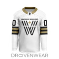 Nll Vancouver Warriors Personalized White V-shaped Hockey Jersey Design