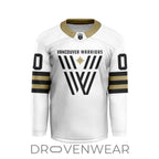 Nll Vancouver Warriors Personalized White V-shaped Hockey Jersey Design