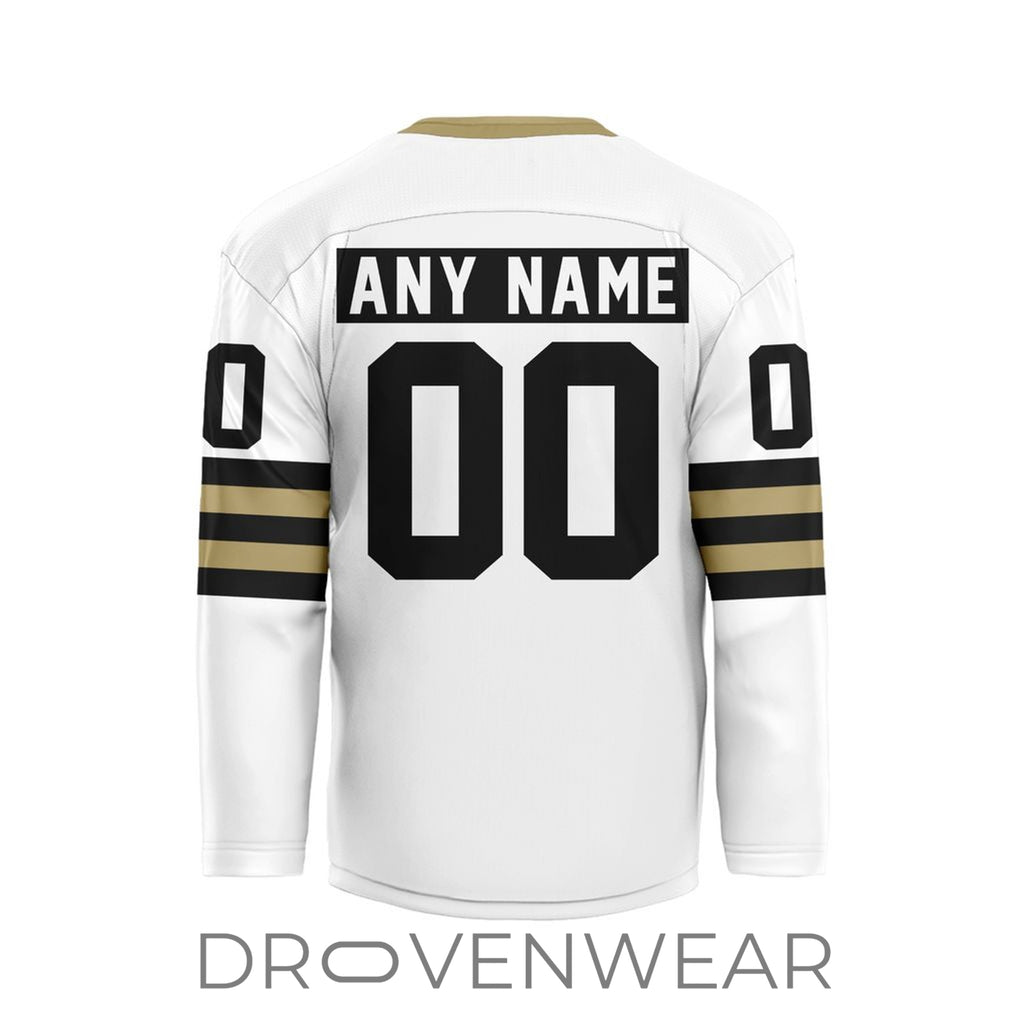 Nll Vancouver Warriors Personalized White V-shaped Hockey Jersey Design