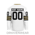 Nll Vancouver Warriors Personalized White V-shaped Hockey Jersey Design