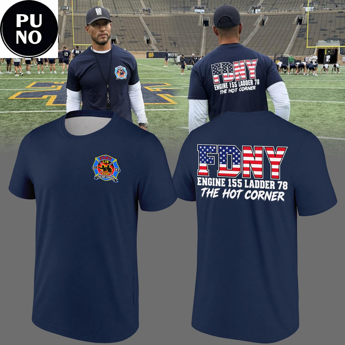 Notre Dame Fighting Irish Coach Marcus Freeman Engine 155 Ladder 78 Hot Corner Hoodie  T-Shirt
