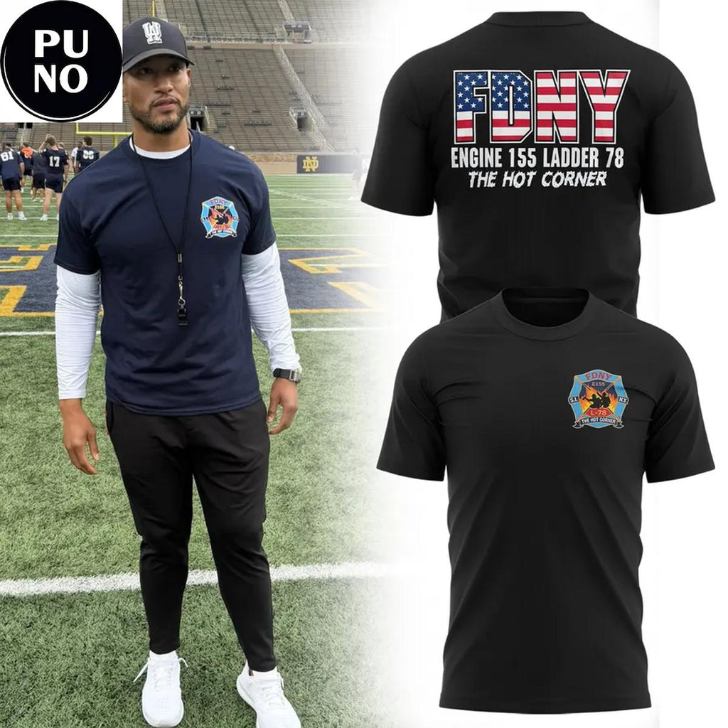 Notre Dame Fighting Irish Coach Marcus Freeman Engine 155 Ladder 78 Hot Corner Hoodie  T-Shirt