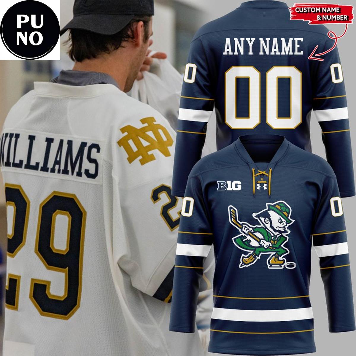 Notre Dame Fighting Irish Leprechaun Personalized Hockey Jersey