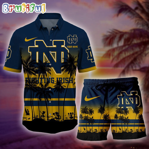 Notre Dame Fighting Irish Palm Tree Summer Hawaiian Shirt, NCAA Sport Summer Hawaiian Set, Summer Beach Short