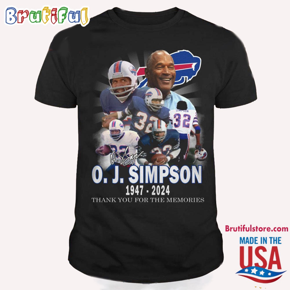 OJ Simpson Buffalo Bills 1947-2024 Thank You For The Memories T Shirt