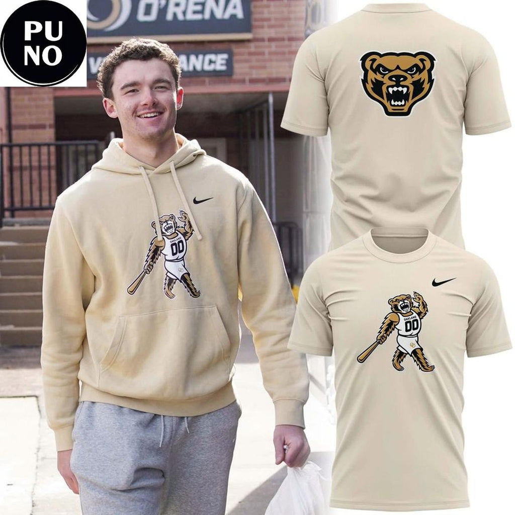 Oakland Golden Grizzlies Retro Mascot 2026 Beige Hoodie T-Shirt