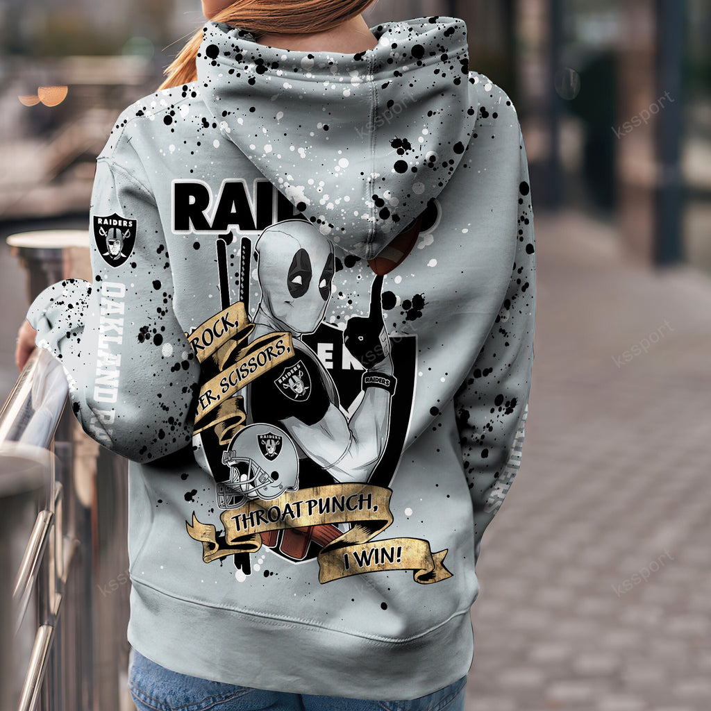 Custom NFL Las Vegas Raiders Hoodie Leggings Rock Paper Scissors Throat Punch I Win Hoodie