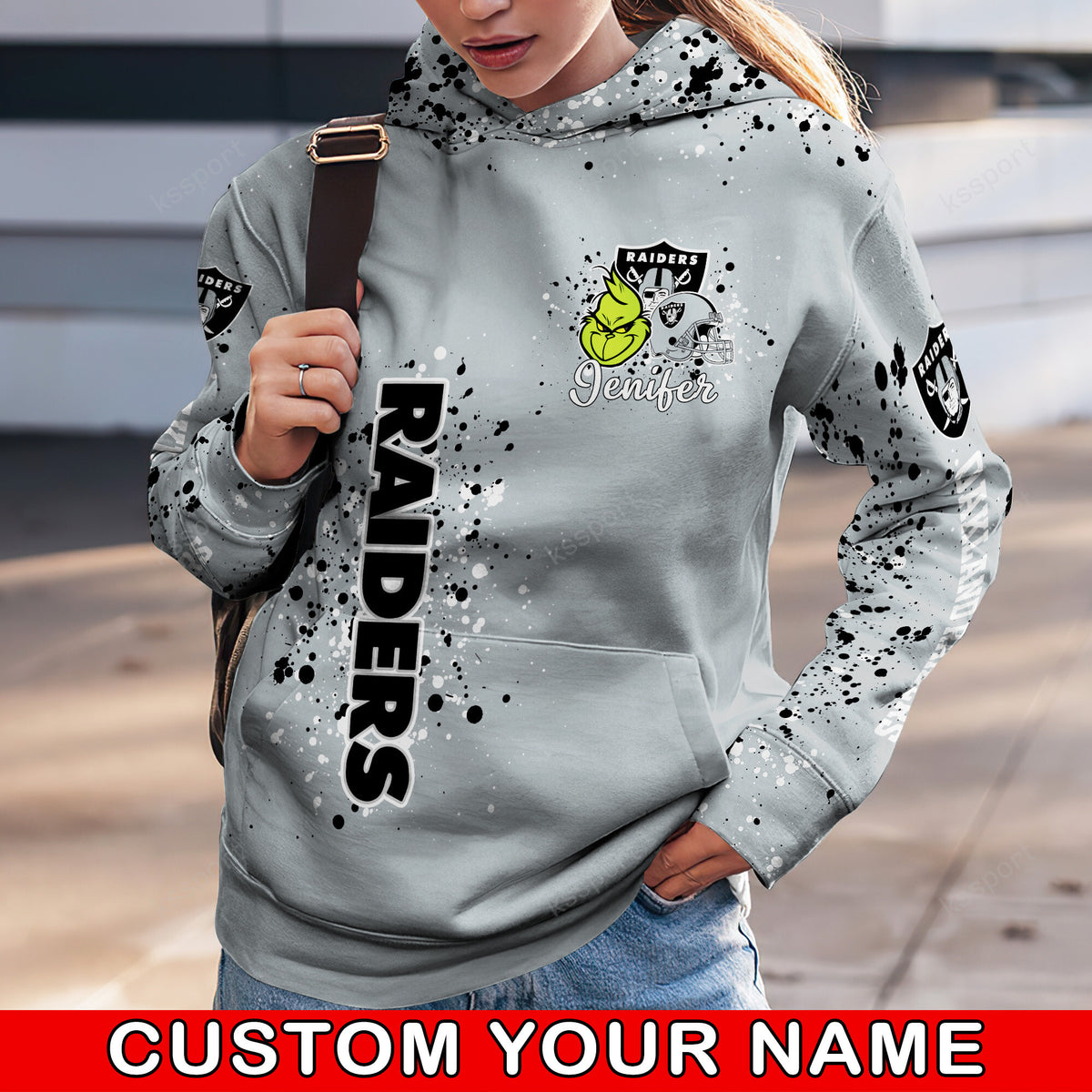 Custom NFL Las Vegas Raiders Hoodie Leggings The Grinch Hoodie Rock Paper Scissors Throat Punch I Win