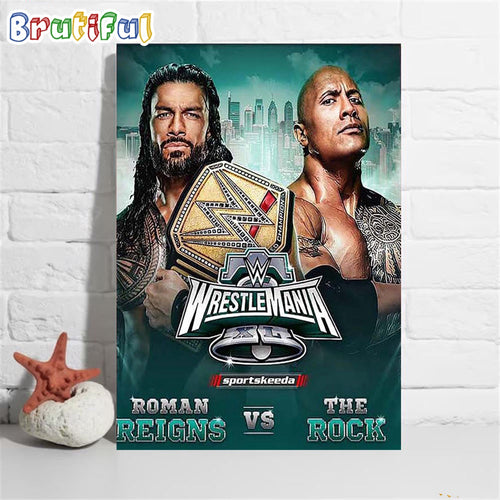 Official Poster WWE WrestleMania XL Roman Reigns Vs The Rock Wall Art Poster Canvas