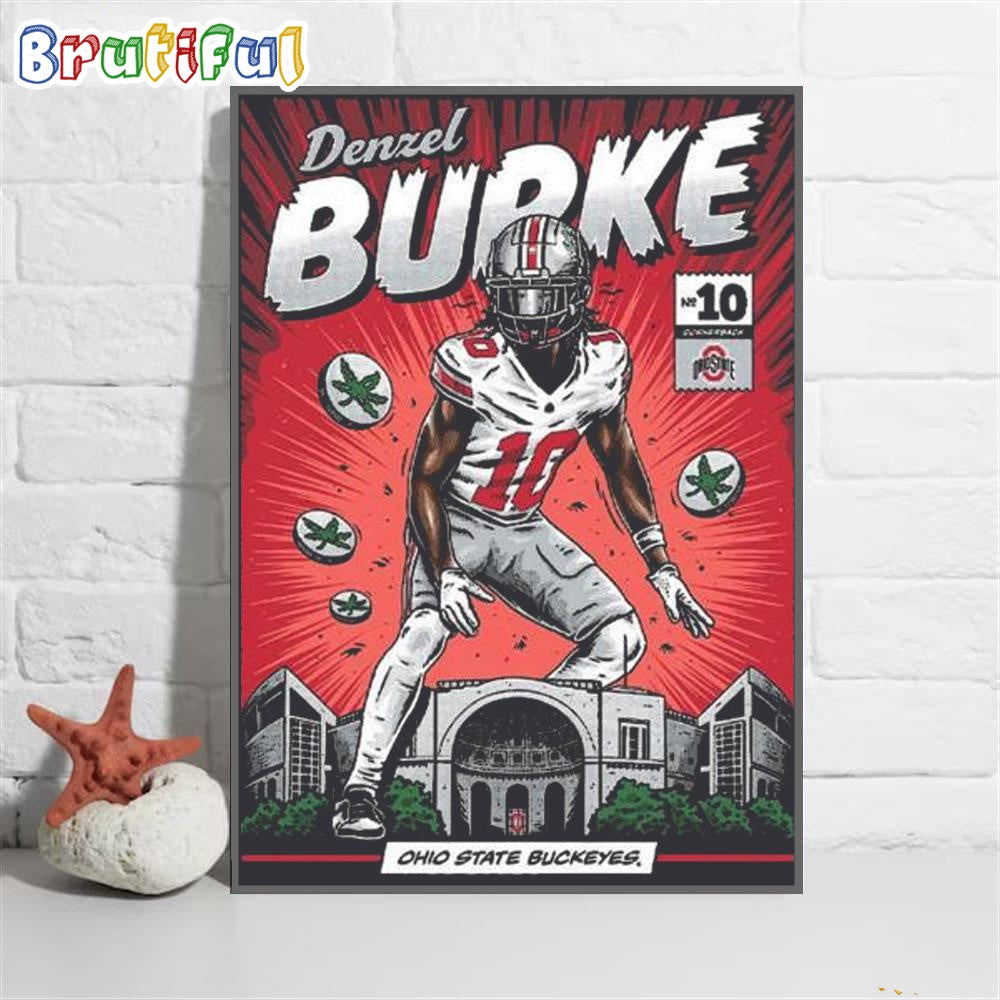 Ohio State Buckeyes 10 Denzel Burke Nil Comic Wall Art Poster Canvas
