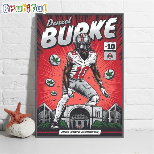 Ohio State Buckeyes 10 Denzel Burke Nil Comic Wall Art Poster Canvas
