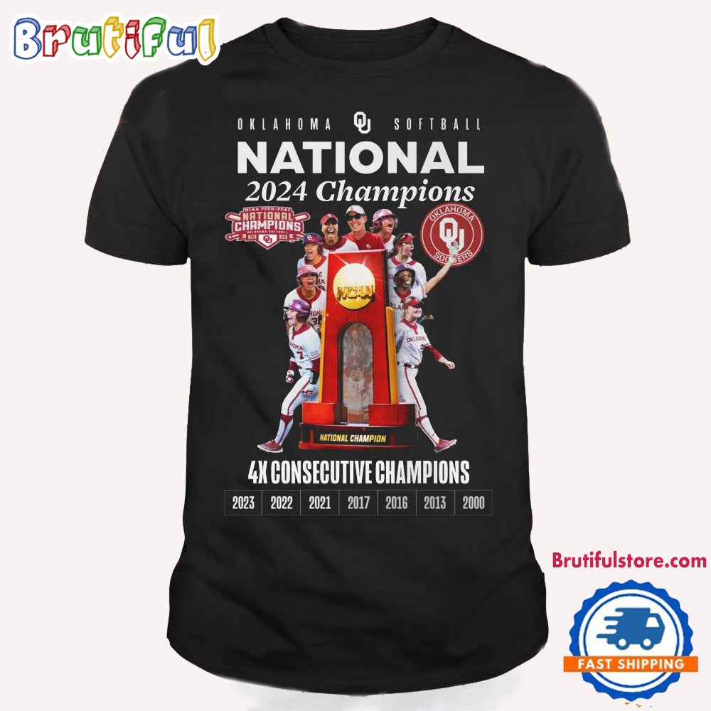 Oklahoma Sooners 2024 NCAA Softball Women’s College World Series 4X Consecutive Champions T Shirt