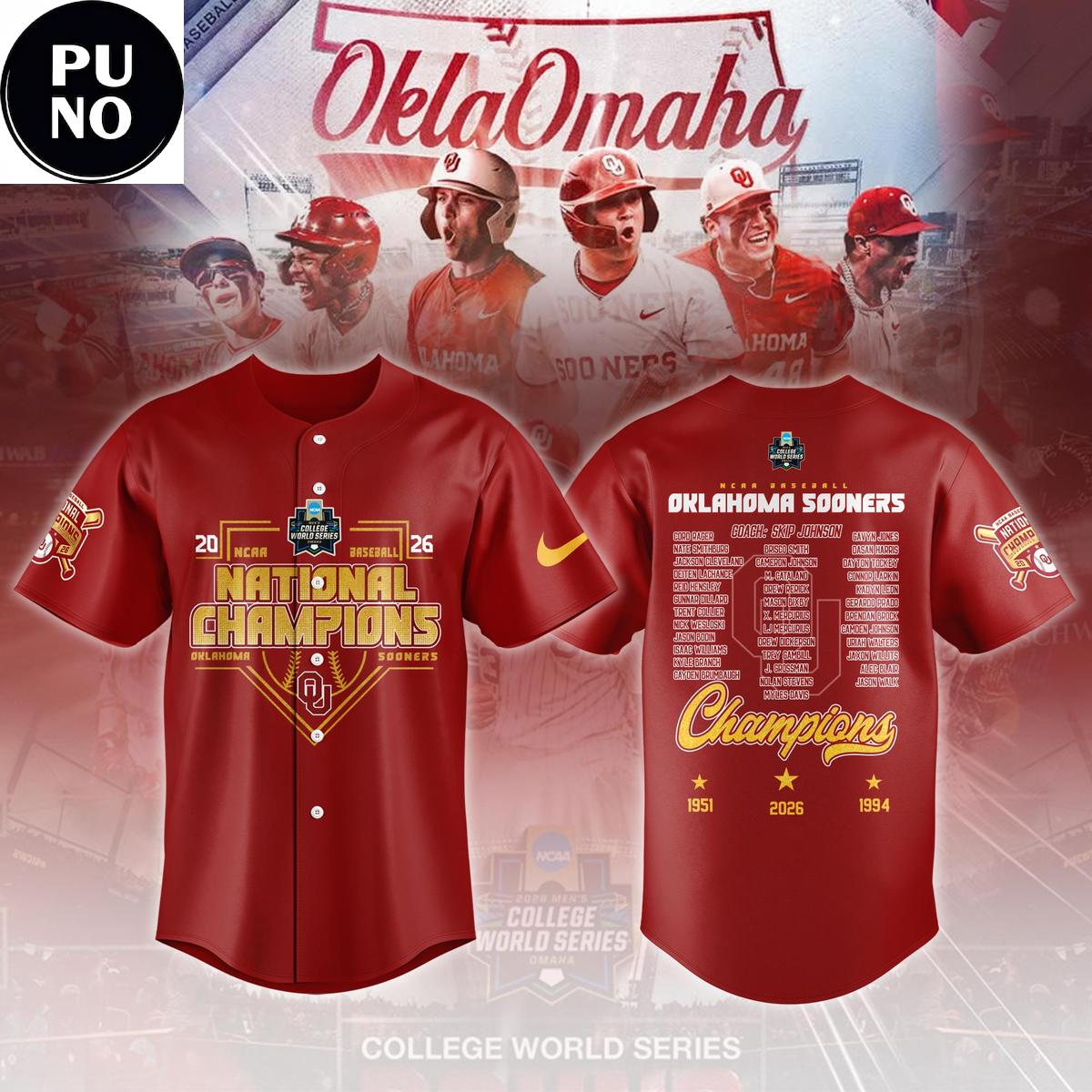Oklahoma Sooners 2026 Baseball National Champions Finals Roster Baseball Jersey