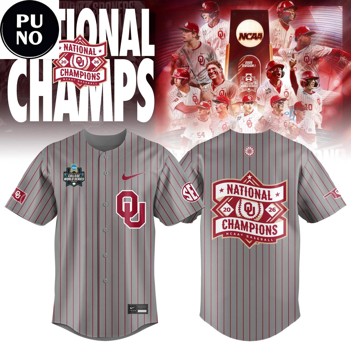 Oklahoma Sooners 2026 CWS Baseball National Champions Baseball Jersey