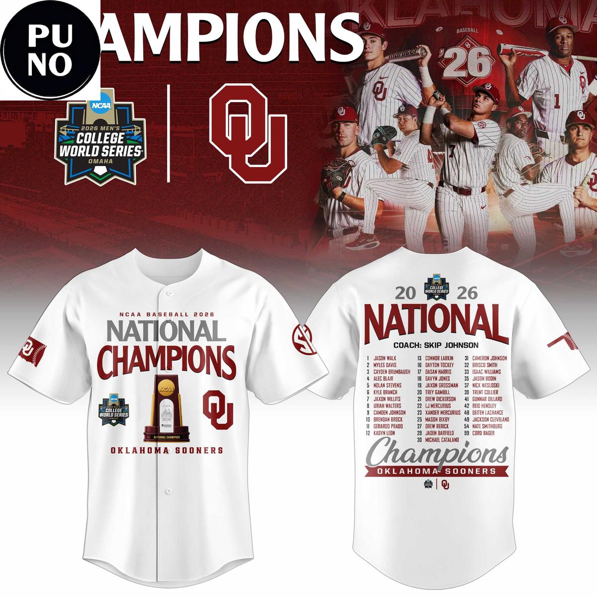 Oklahoma Sooners 2026 NCAA National Champions Roster Baseball Jersey