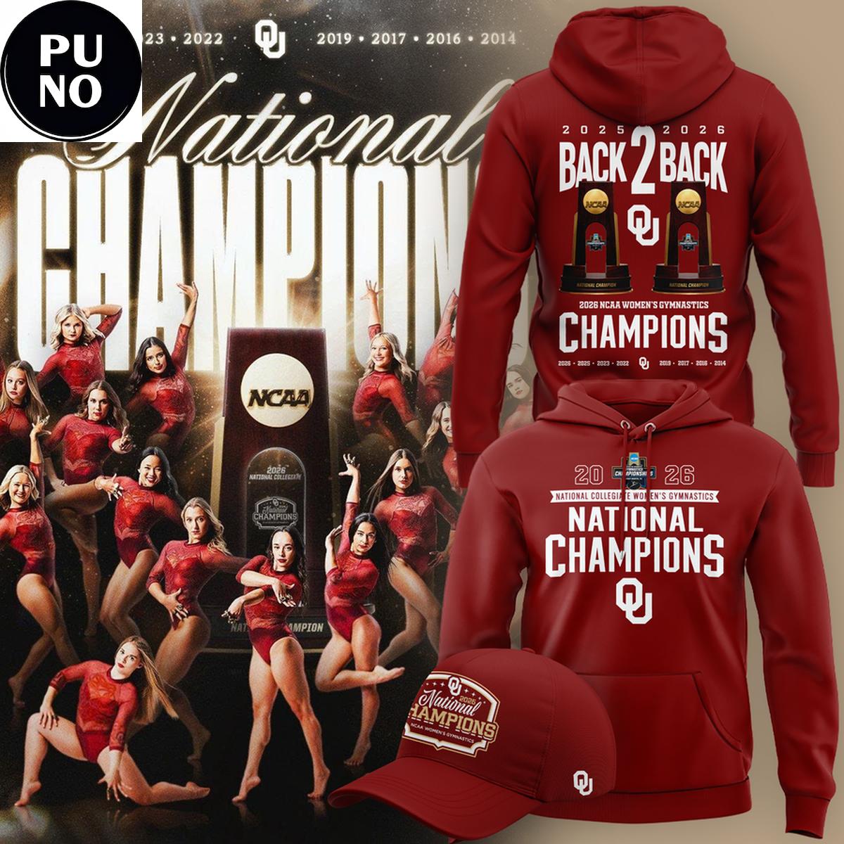 Oklahoma Sooners 2026 Women’s Gymnastics National Champions Back2Back Hoodie Shirt