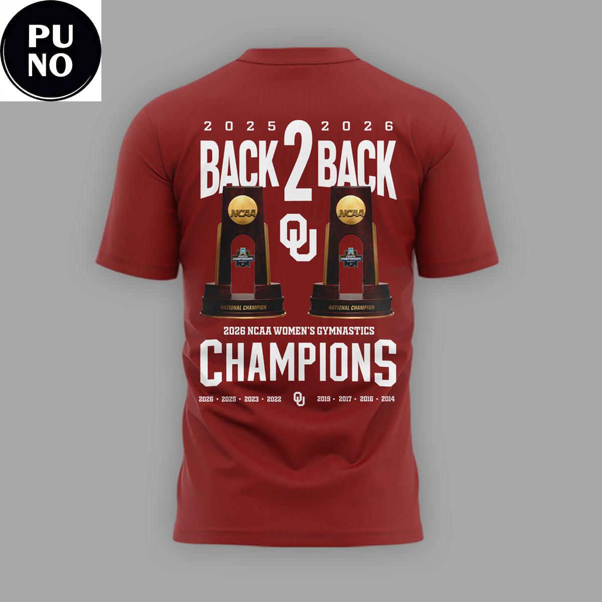 Oklahoma Sooners 2026 Women’s Gymnastics National Champions Back2Back Hoodie Shirt