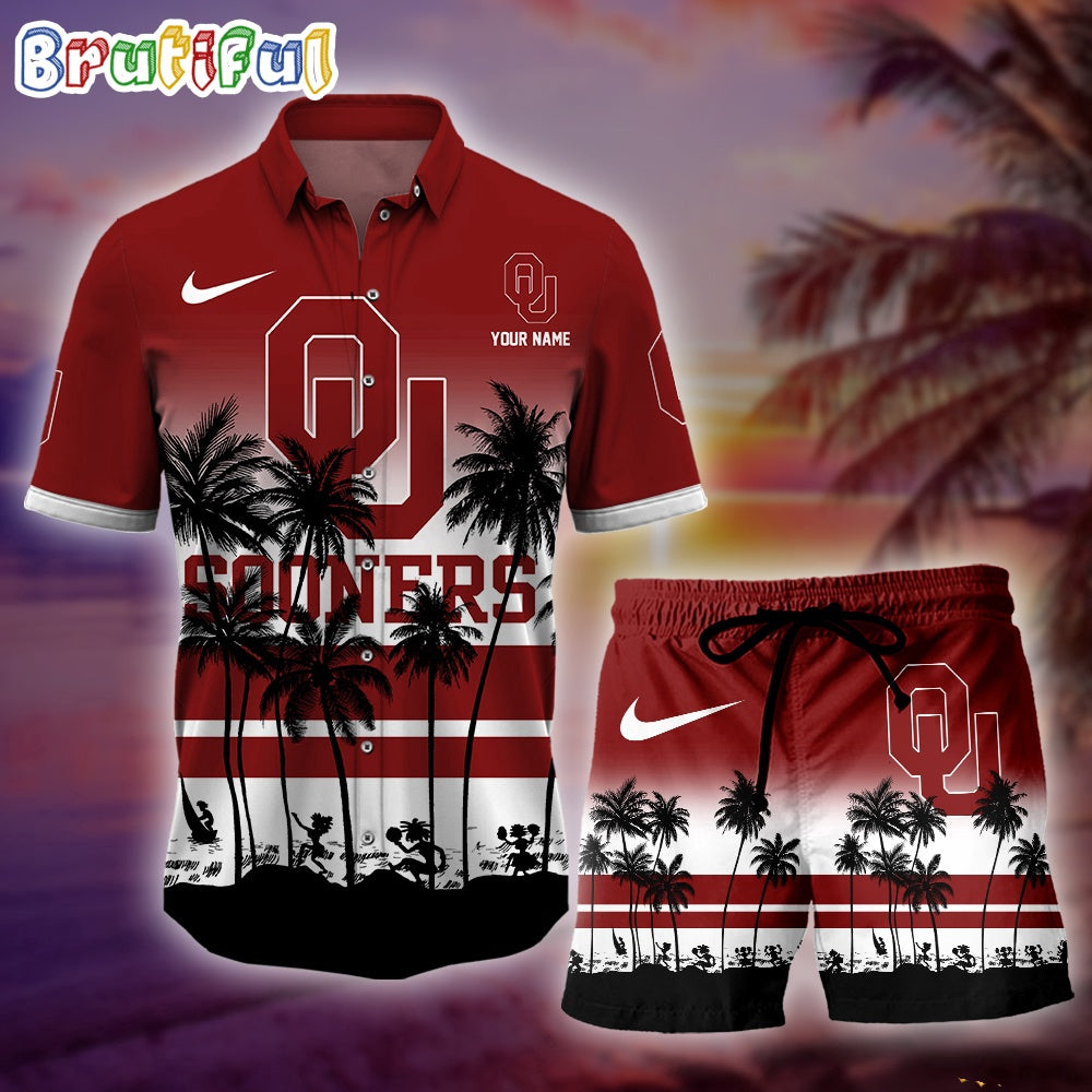 Oklahoma Sooners Palm Tree Summer Hawaiian Shirt, NCAA Sport Summer Hawaiian Set, Summer Beach Short