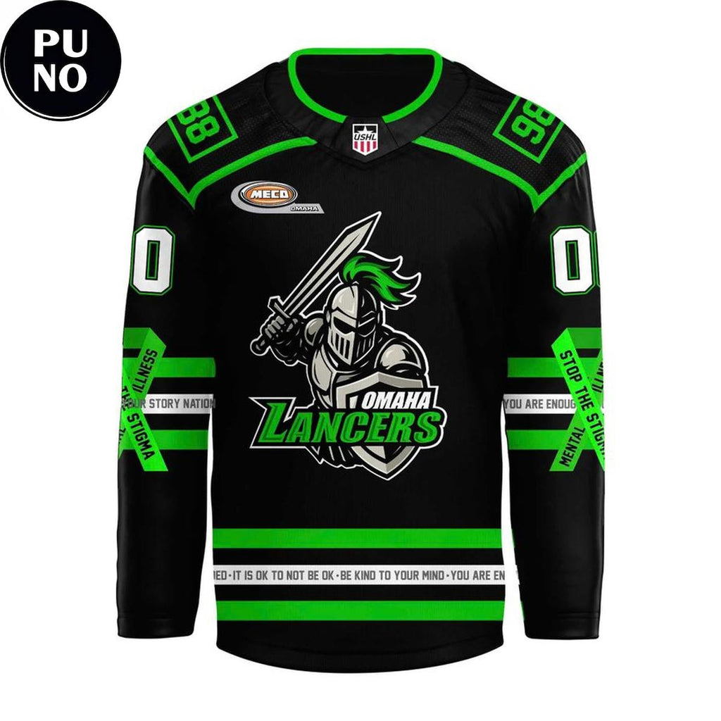 Omaha Lancers Mental Health Awareness Night 2026 Personalized Hockey Jersey