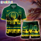 Oregon Ducks Palm Tree Summer Hawaiian Shirt, NCAA Sport Summer Hawaiian Set, Summer Beach Short