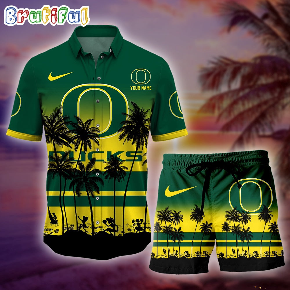 Oregon Ducks Palm Tree Summer Hawaiian Shirt, NCAA Sport Summer Hawaiian Set, Summer Beach Short