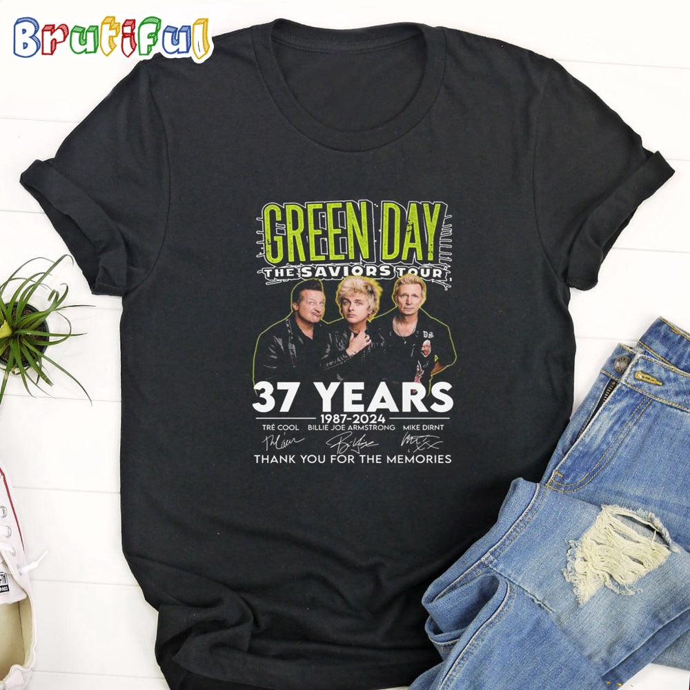 Original Green Day The Saviors Tour 37 Years Thank You For The Memories Signatures T Shirt