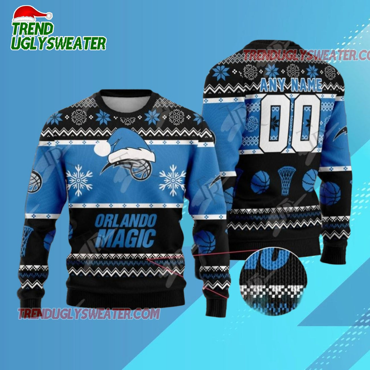Personalized Orlando Magic Snowy Hoops Ugly Christmas Sweater