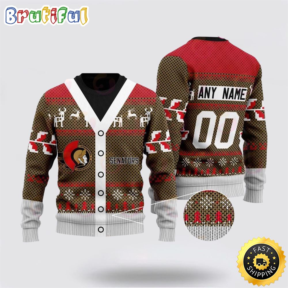 Personalized NHL Ottawa Senators Elk Pattern Ugly Christmas Sweater Perfect Gift For Football Fans