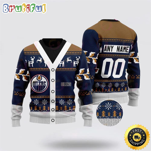 Personalized NHL Edmonton Oilers Elk Pattern Ugly Christmas Sweater Perfect Gift For Football Fans