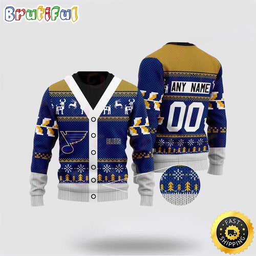 Personalized NHL St. Louis Blues Elk Pattern Ugly Christmas Sweater Perfect Gift For Football Fans