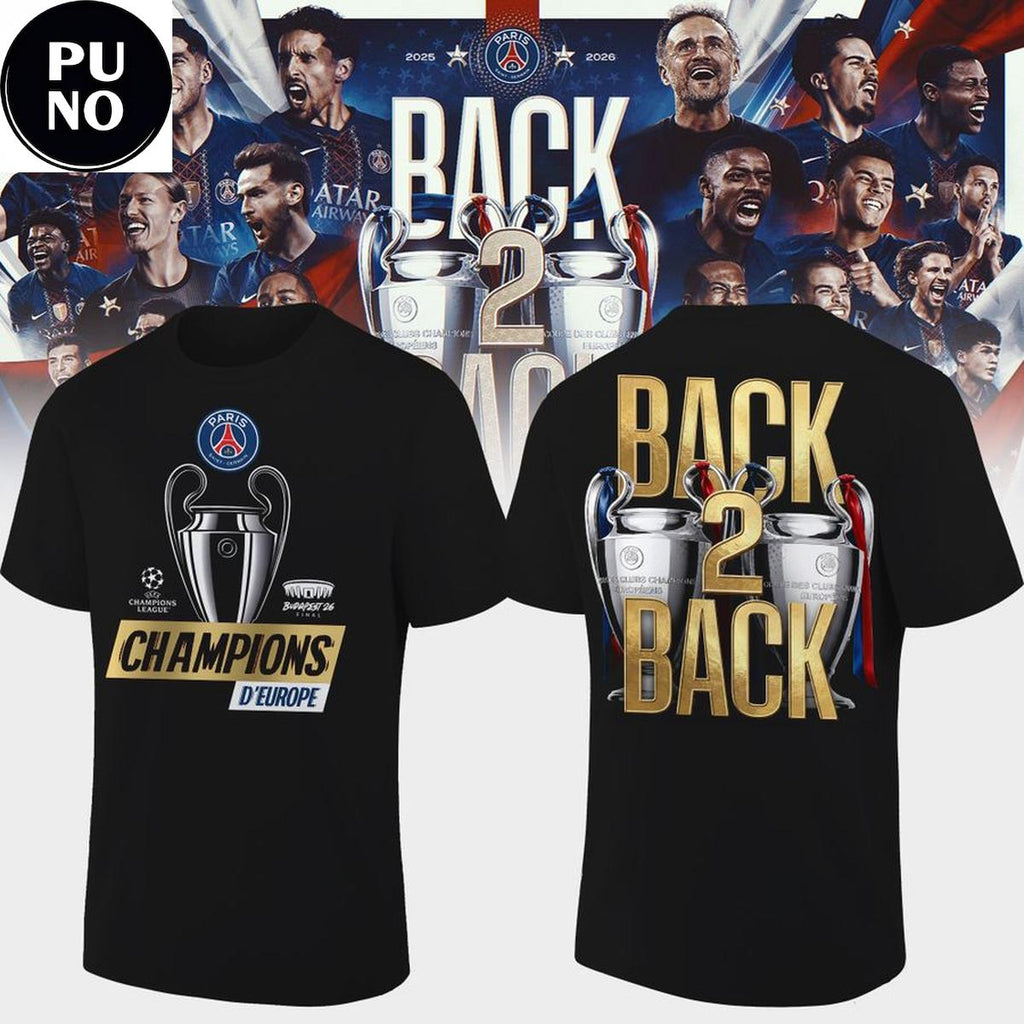 Paris Saint-Germain 2026 Champions Back 2 Back D’Europe Hoodie T-Shirt