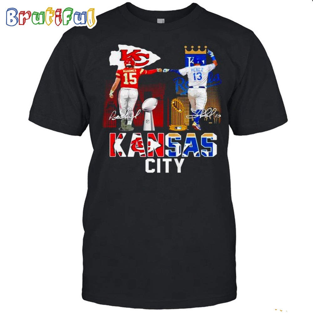 Patrick Mahomes KC Chiefs And Salvador Perez KC Royals Signature T-Shirt