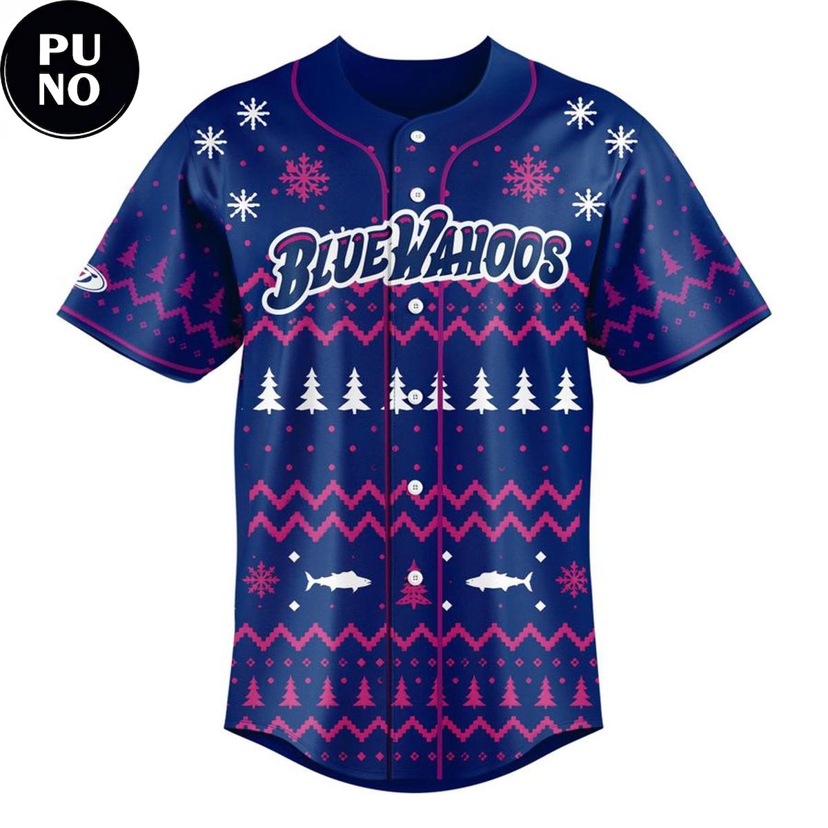 Pensacola Blue Wahoos x Halfway to the Holidays 2026 Personalized Baseball Jersey