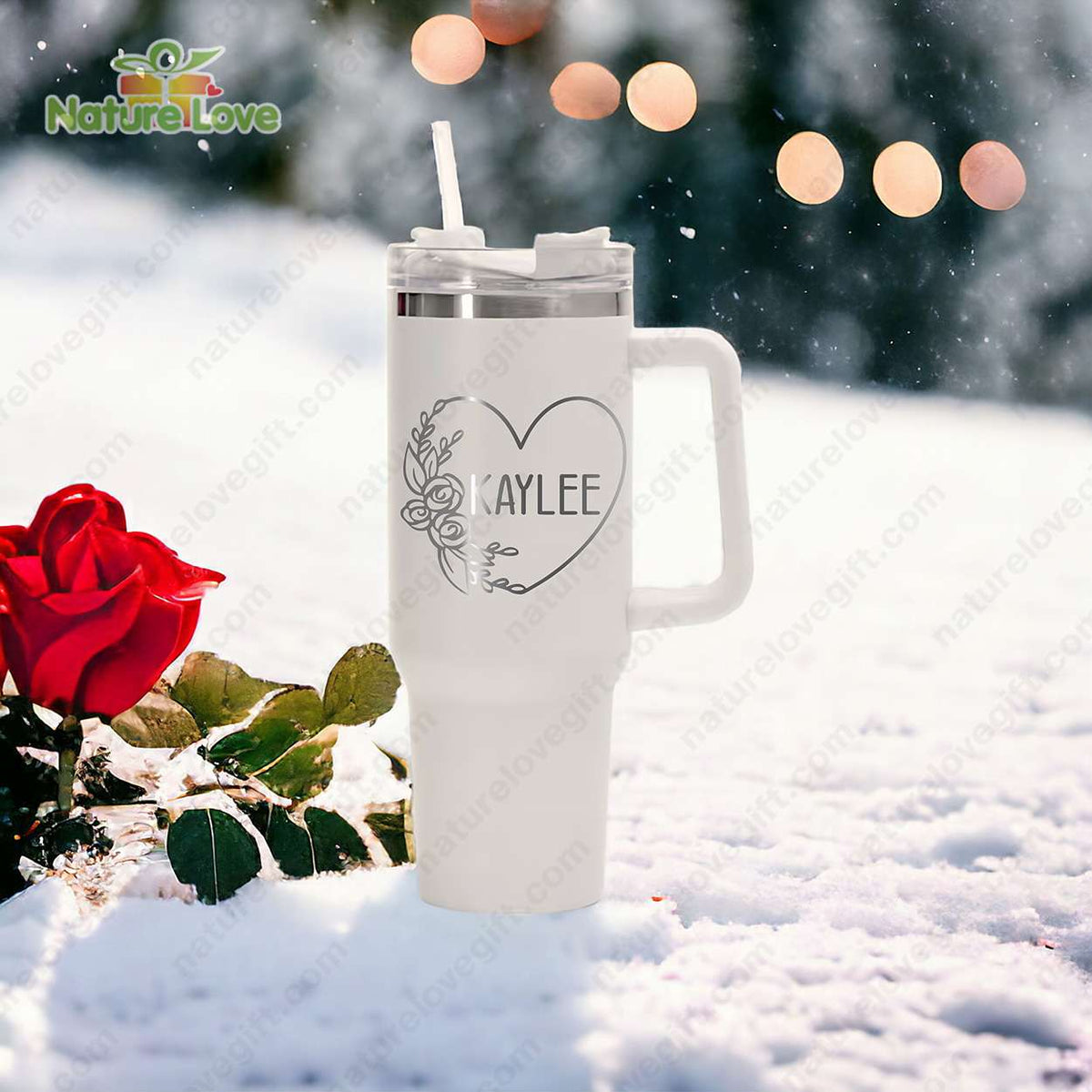 Personalized 40oz Engraved Tumbler With Handle Valentines Gift