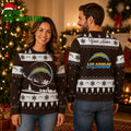 Personalized Los Angeles Chargers Santa Sleigh Dark Brown Ugly Christmas Sweater