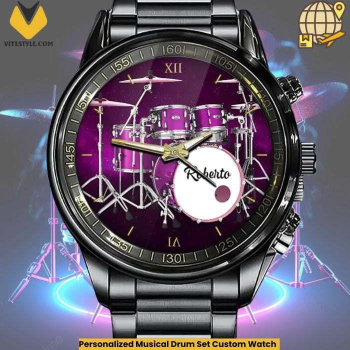 Personalized Musical Drum Set Custom Watch