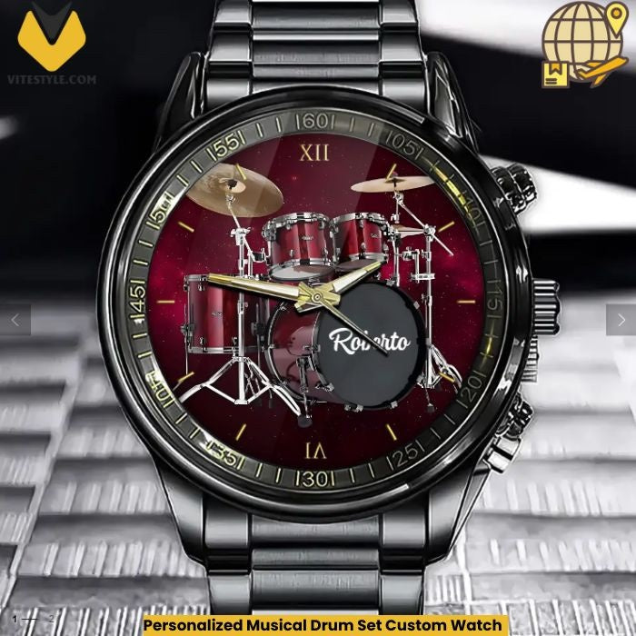 Personalized Musical Drum Set Custom Watch