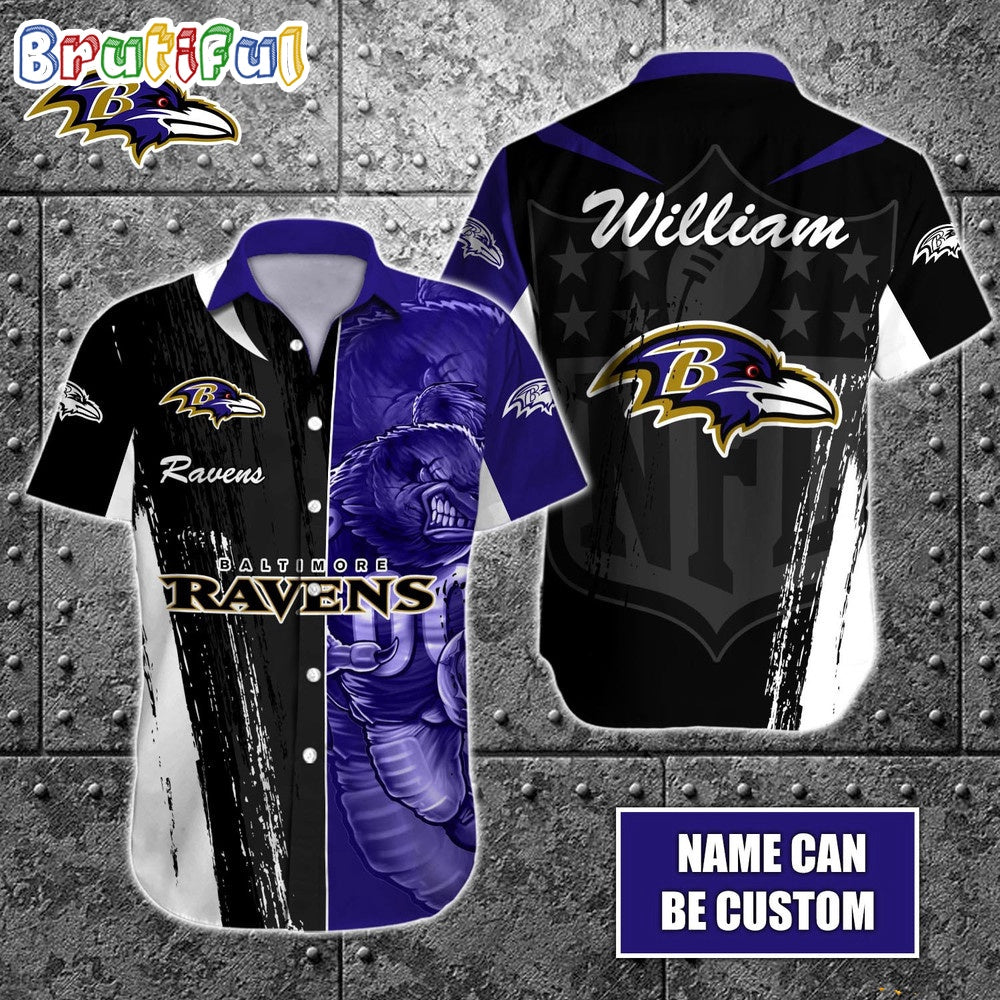 Personalized NFL Baltimore Ravens Hawaiian Shirt Special Half Tone Mascot Aloha Shirt